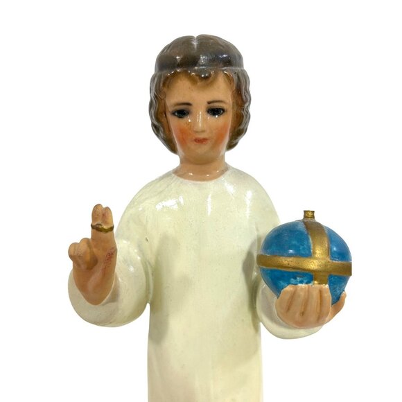 Infant Prague Child Jesus Chalk/Plaster Statue Robe Religious Vtg 11” Figurine - Picture 8 of 17